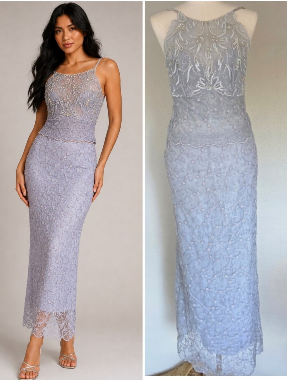 Vintage Only Hearts Beaded  Nylon Lace Corset And Maxi Skirt set M